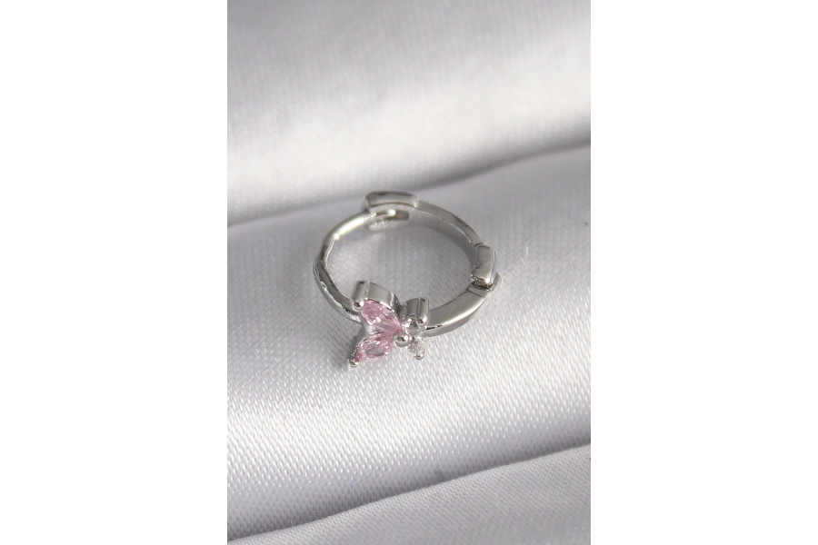 Shoecide 316l Çelik Gümüş Renk Pembe Zirkon Taşlı Kelebek Model Tragus Piercing