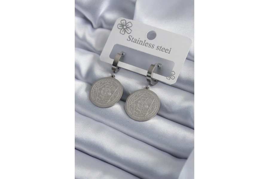 Shoecide 316l Çelik Gümüş Renk Pentagram Yıldızı İşleme Kadın Küpe