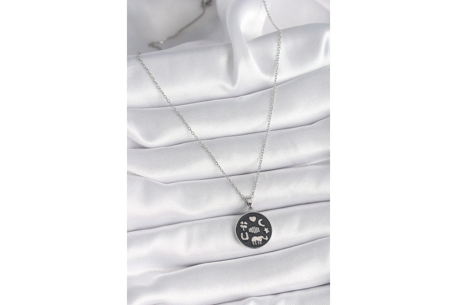 Shoecide 316l Çelik Gümüş Renk Siyah Renk Şans Kolyesi