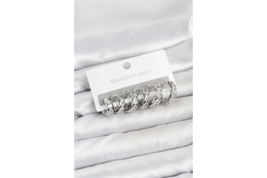 Shoecide 316l Çelik Gümüş Renk Su Yolu Halka Küpe Seti