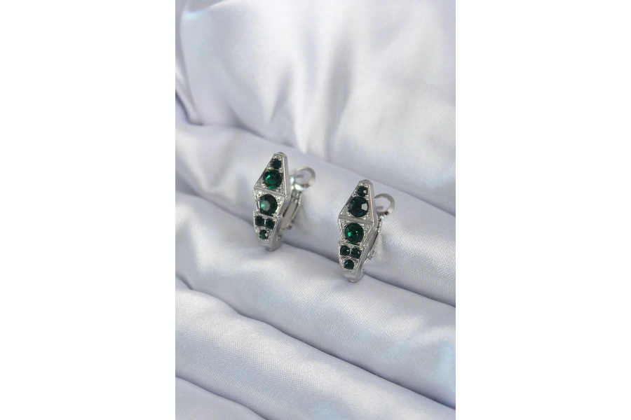 Shoecide 316l Çelik Gümüş Renk Yeşil Kristal Taş İşleme Yılan Model Kadın Küpe