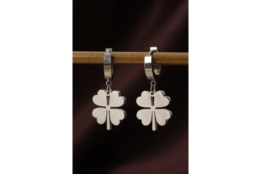 Shoecide 316l Çelik Gümüş Renk Yonca Küpe