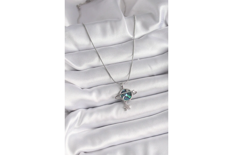 Shoecide 316l Çelik Gümüş Renk Zincir Zirkon Taşlı Gezegen Model Kadın Kolye