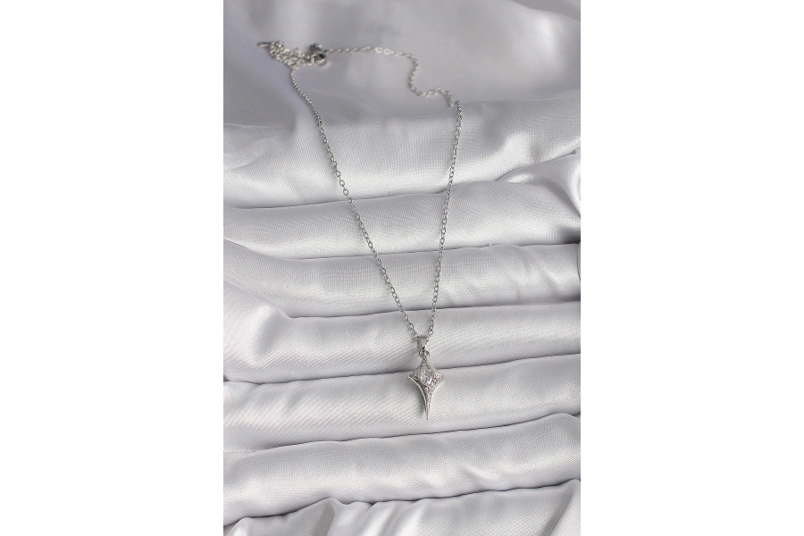 Shoecide 316l Çelik Gümüş Renk Zincir Zirkon Taşlı Kuzey Yıldızı Model Kadın Kolye