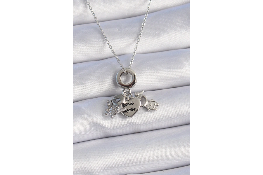 Shoecide 316l Çelik Gümüş Renk Zirkon Taş Detay Çocuk Figür Charm Model Kadın Kolye