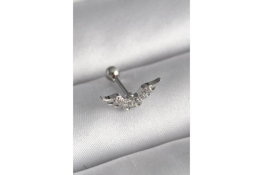 Shoecide 316l Çelik Gümüş Renk Zirkon Taş Detay Kanat Model Tragus Piercing