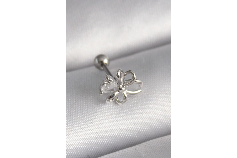 Shoecide 316l Çelik Gümüş Renk Zirkon Taş Detay Kurdele Model Tragus Piercing