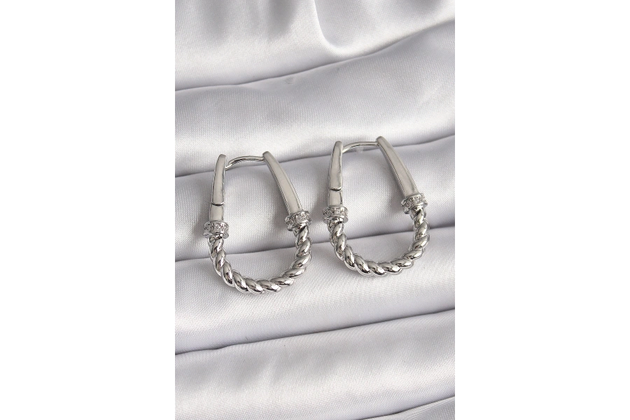 Shoecide 316l Çelik Gümüş Renk Zirkon Taş Detaylı Burma Halka Model Kadın Küpe