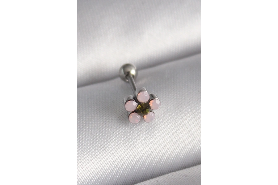 Shoecide 316l Çelik Gümüş Renk Zirkon Taşlı Çiçek Tragus Piercing