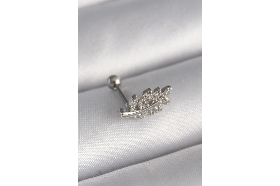 Shoecide 316l Çelik Gümüş Renk Zirkon Taşlı Dal Tragus Piercing