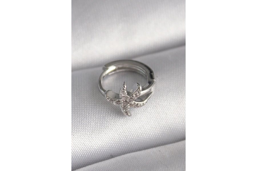 Shoecide 316l Çelik Gümüş Renk Zirkon Taşlı Deniz Yıldızı Model Tragus Piercing