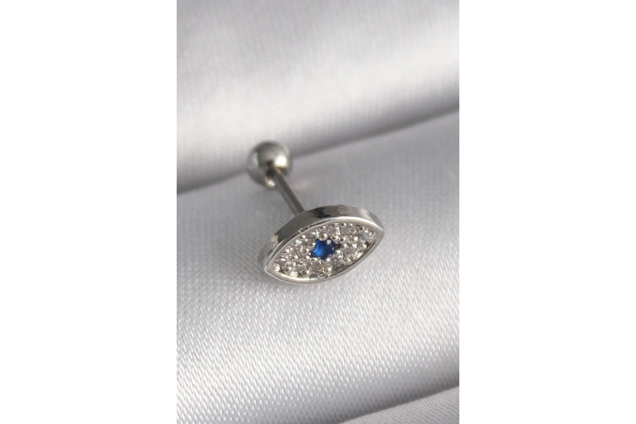 Shoecide 316l Çelik Gümüş Renk Zirkon Taşlı Göz Tragus Piercing