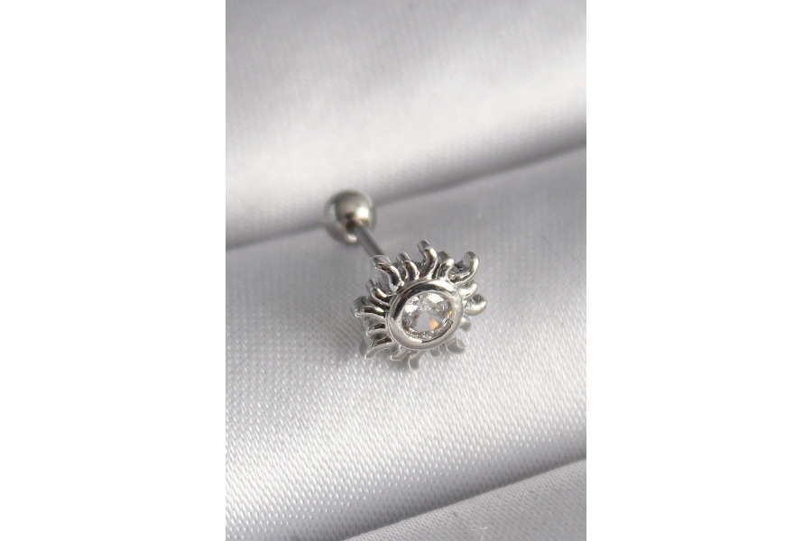 Shoecide 316l Çelik Gümüş Renk Zirkon Taşlı Güneş Tragus Piercing