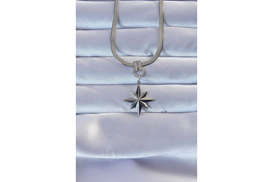 Shoecide 316l Çelik Gümüş Renk Zirkon Taşlı İtalyan Zincirli Kutup Yıldızı Kolye