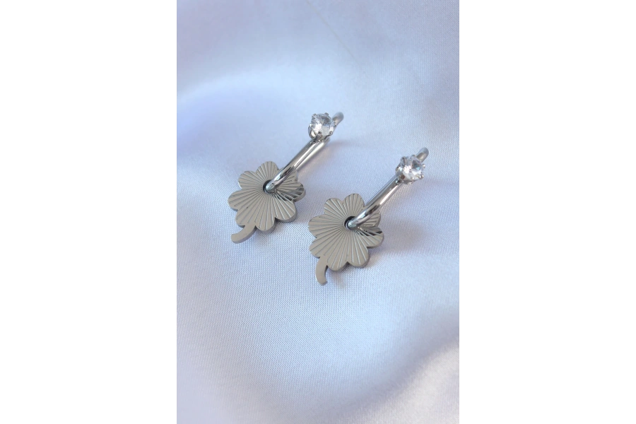 Shoecide 316l Çelik Gümüş Renk Zirkon Taşlı Kadın Göçmen Küpesi