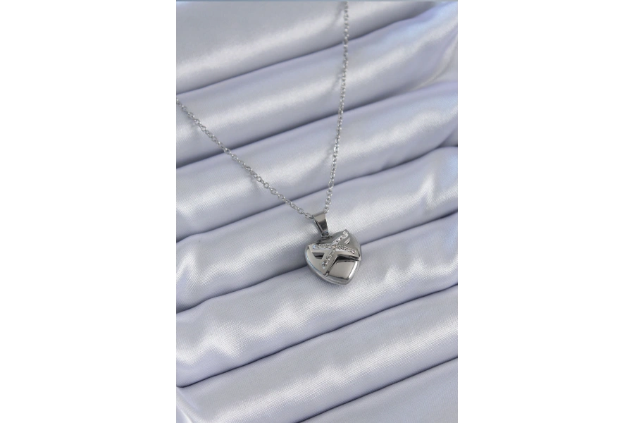 Shoecide 316l Çelik Gümüş Renk Zirkon Taşlı Kalp Model Kadın Kolye