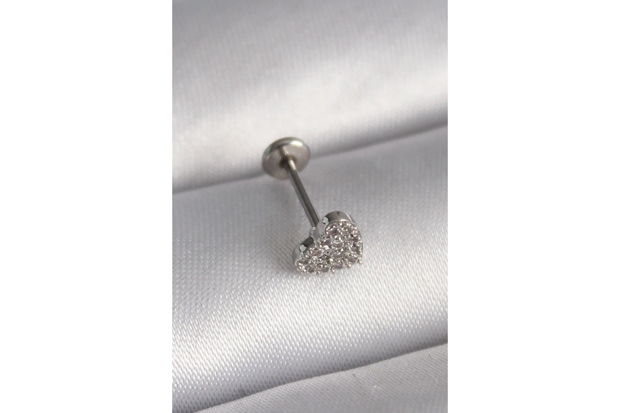 Shoecide 316l Çelik Gümüş Renk Zirkon Taşlı Kalp Model Tragus Piercing