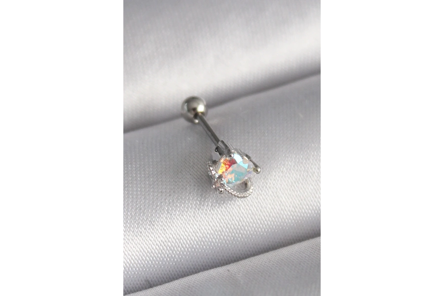 Shoecide 316l Çelik Gümüş Renk Zirkon Taşlı Kalp Tragus Piercing