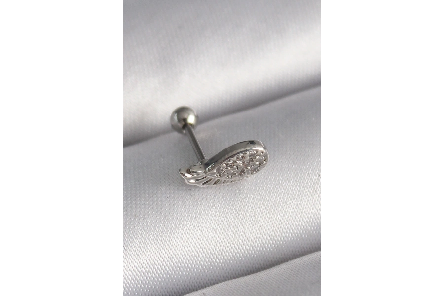 Shoecide 316l Çelik Gümüş Renk Zirkon Taşlı Kanat Tragus Piercing