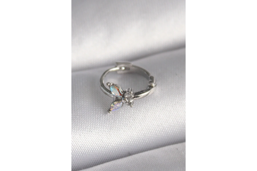 Shoecide 316l Çelik Gümüş Renk Zirkon Taşlı Kelebek Model Tragus Piercing