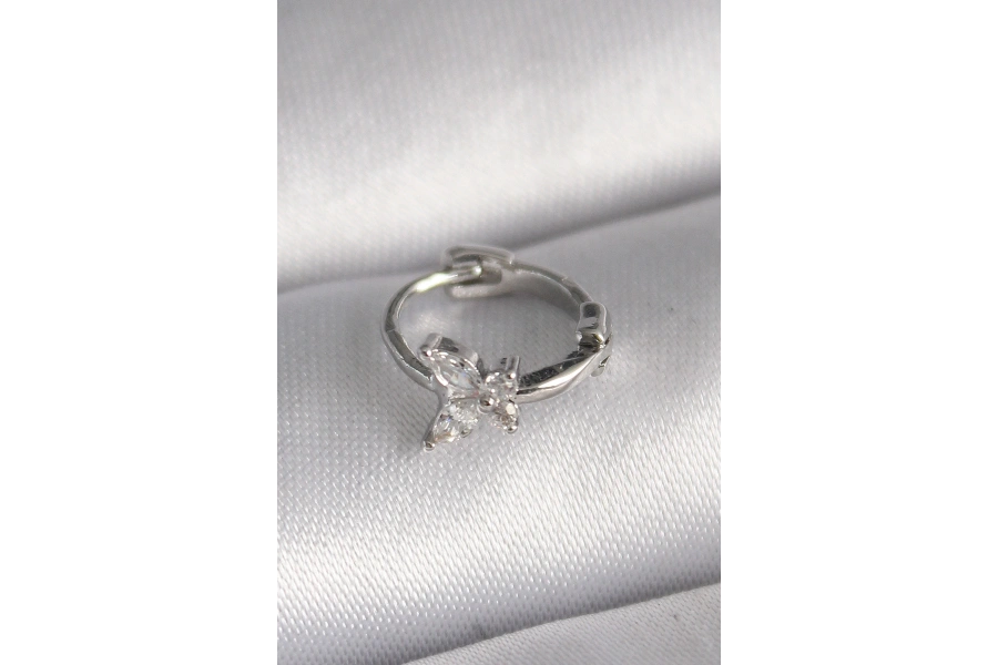 Shoecide 316l Çelik Gümüş Renk Zirkon Taşlı Kelebek Model Tragus Piercing