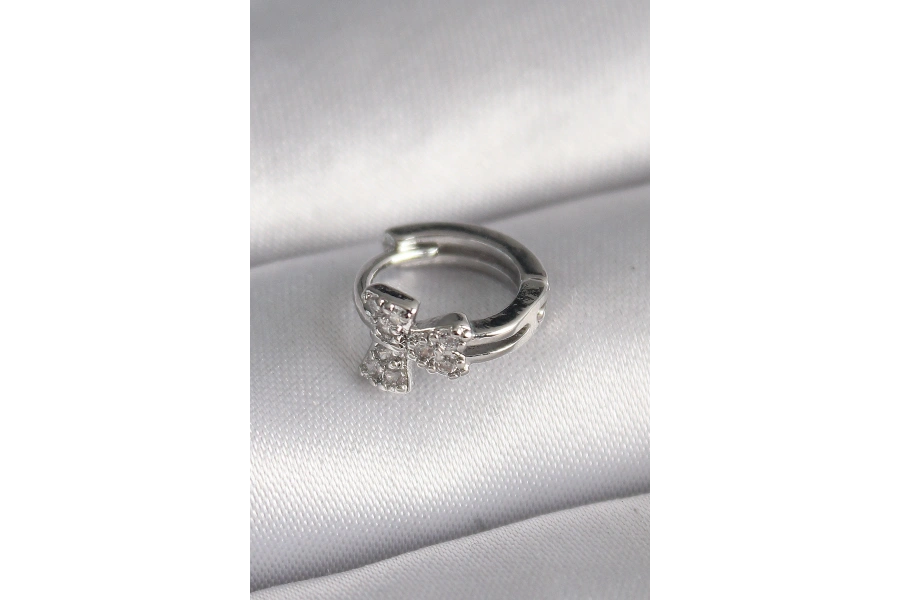 Shoecide 316l Çelik Gümüş Renk Zirkon Taşlı Kurdele Model Tragus Piercing