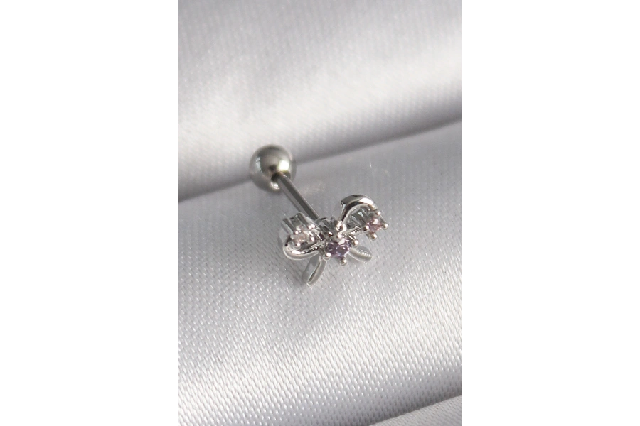 Shoecide 316l Çelik Gümüş Renk Zirkon Taşlı Kurdele Tragus Piercing