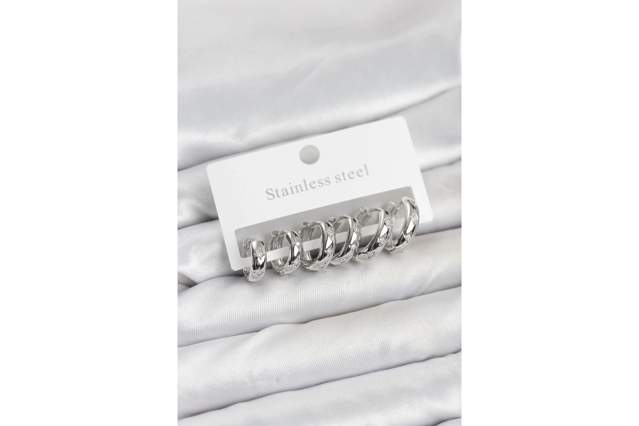 Shoecide 316l Çelik Gümüş Renk Zirkon Taşlı Kutup Yıldızı Model Halka Küpe Seti