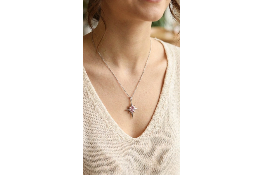 Shoecide 316l Çelik Gümüş Renk Zirkon Taşlı Kutup Yıldızı Model Kadın Kolye