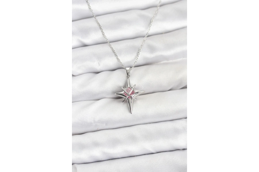 Shoecide 316l Çelik Gümüş Renk Zirkon Taşlı Kutup Yıldızı Model Kadın Kolye