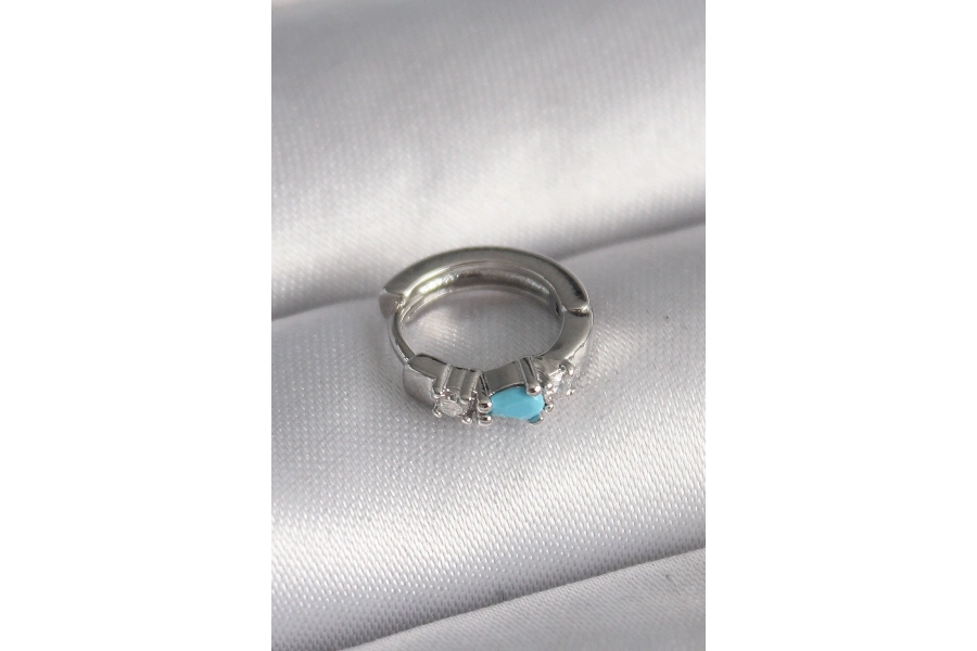 Shoecide 316l Çelik Gümüş Renk Zirkon Taşlı Mavi Boncuk Detay Tragus Piercing