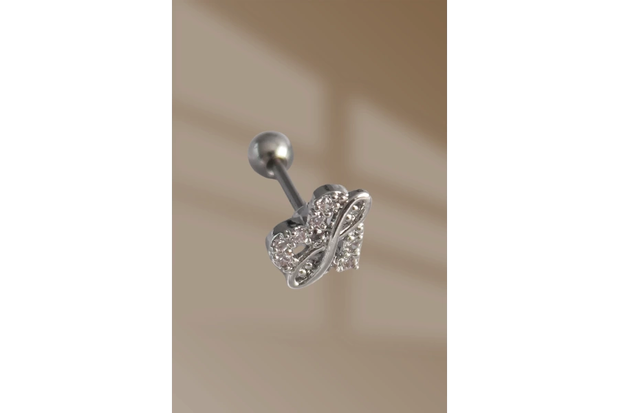 Shoecide 316l Çelik Gümüş Renk Zirkon Taşlı Sonsuzluk Detay Tragus Piercing