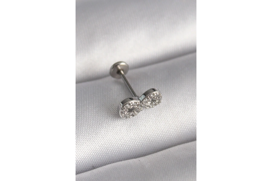 Shoecide 316l Çelik Gümüş Renk Zirkon Taşlı Sonsuzluk Model Tragus Piercing
