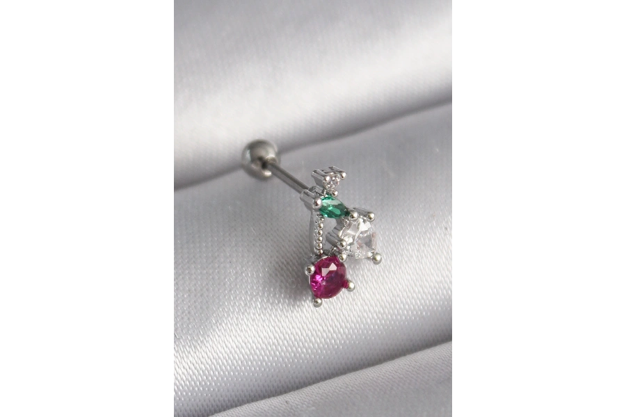 Shoecide 316l Çelik Gümüş Renk Zirkon Taşlı Tragus Piercing