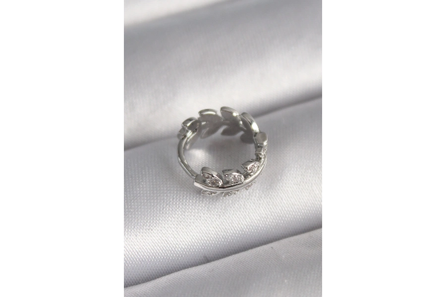 Shoecide 316l Çelik Gümüş Renk Zirkon Taşlı Yaprak Model Tragus Piercing