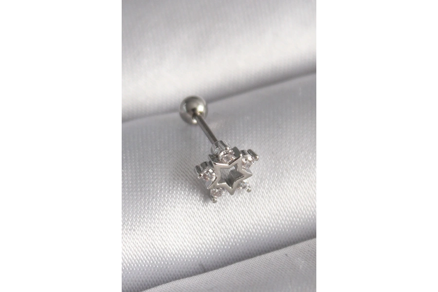 Shoecide 316l Çelik Gümüş Renk Zirkon Taşlı Yıldız Model Tragus Piercing
