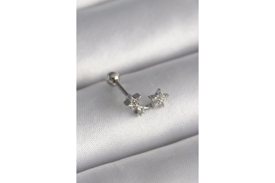 Shoecide 316l Çelik Gümüş Renk Zirkon Taşlı Yıldız Tragus Piercing
