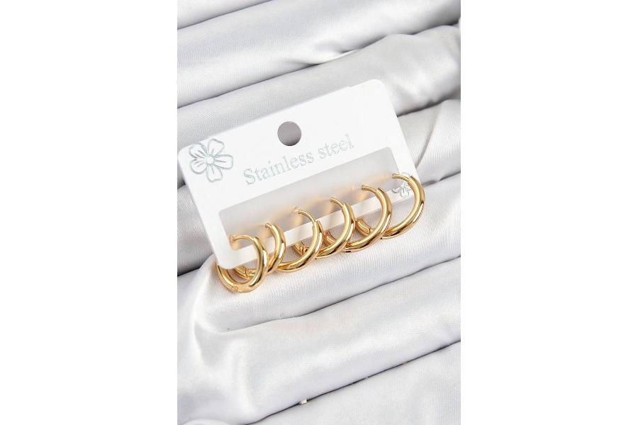 Shoecide 316l Çelik Halka Model Gold Renk 3lü Set Kadın Küpe