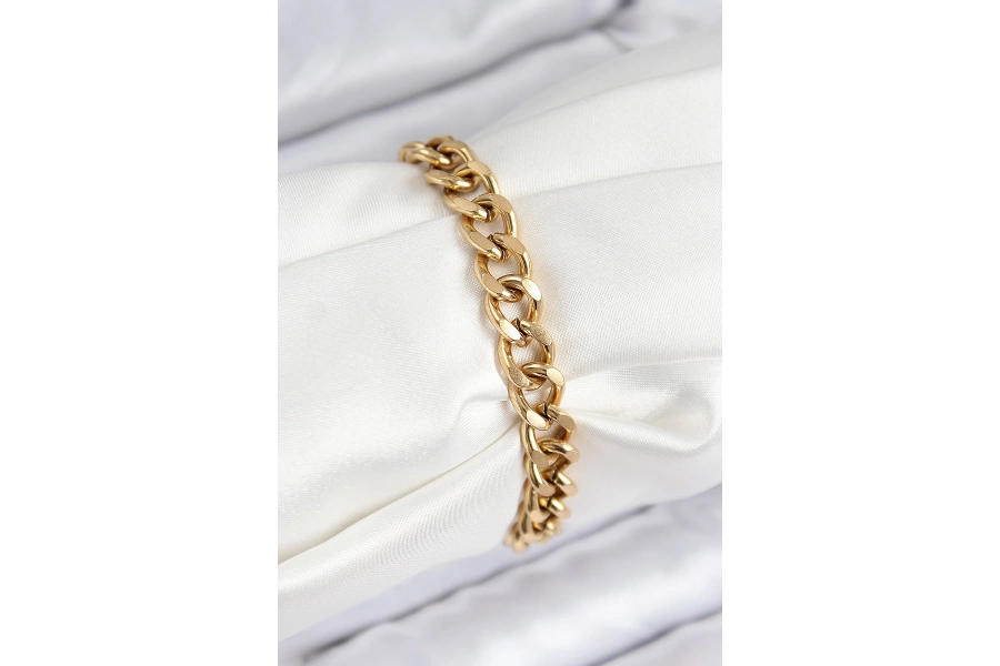 Shoecide 316l Çelik Klasik Kalın Zincir Model Gold Renk Kadın Bileklik
