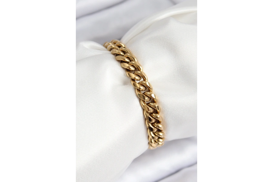 Shoecide 316l Çelik Klasik Kalın Zincir Model Gold Renk Kadın Bileklik