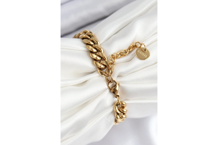 Shoecide 316l Çelik Klasik Kalın Zincir Model Gold Renk Kadın Bileklik