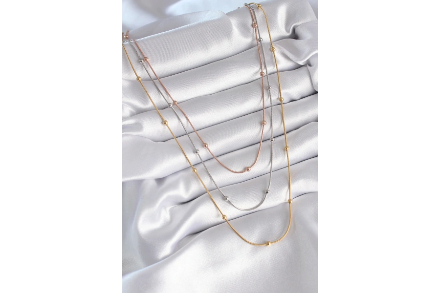 Shoecide 316l Çelik Mix Renk 3lü Topçuk Detay Kadın Kolye