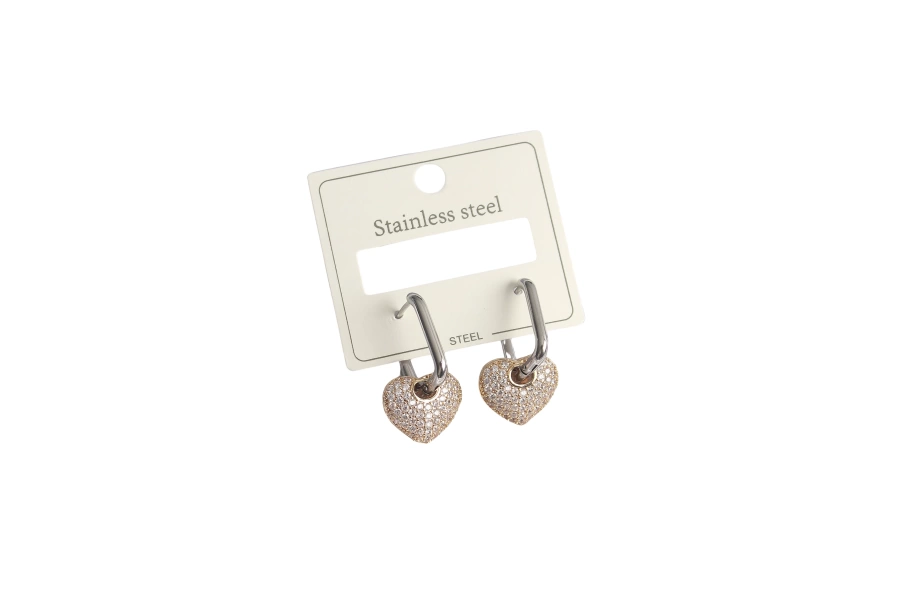 Shoecide 316l Çelik Mix Renk Gold Renk Altın Zirkon Taşlı Kalp Model Kadın Küpe