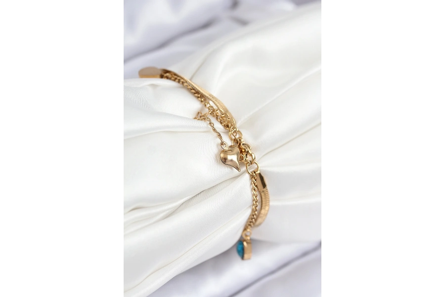 Shoecide 316l Çelik Nazar Boncuk Detaylı Mavi Zirkon Taşlı Model İtalyan Zincir Gold Renk Kadın Bileklik