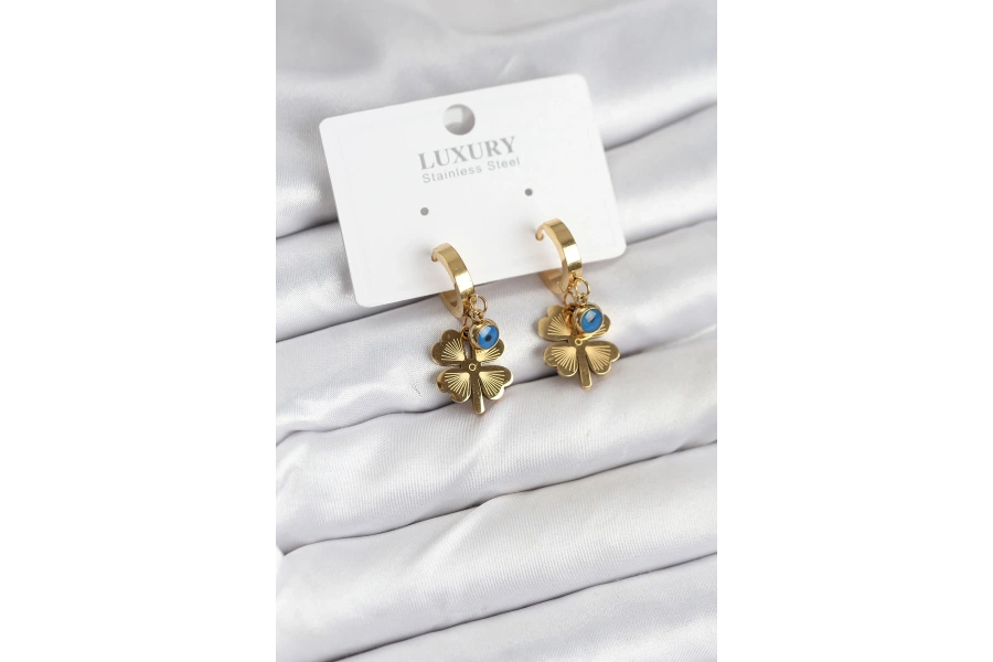 Shoecide 316l Çelik Nazarlı Yonca Model Kadın Küpe