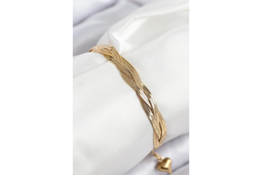 Shoecide 316l Çelik Örgü İtalyan Zincir Model Gold Renk Kadın Bileklik