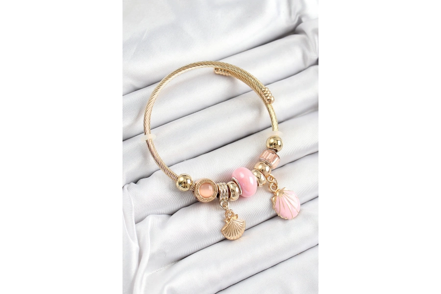 Shoecide 316l Çelik Pembe İstiridye Model Gold Renk Charm Bileklik