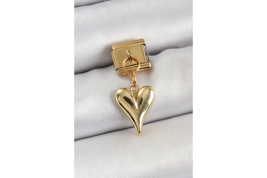 Shoecide 316l Çelik Sallantılı Kalp Model Gold Renk Nomination Charm