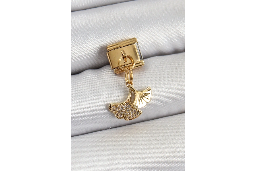 Shoecide 316l Çelik Sallantılı Zirkon Taşlı Balık Kuyruğu Model Gold Renk Nomination Charm