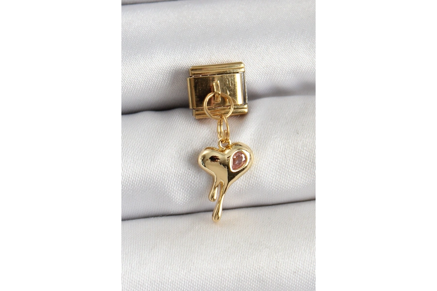 Shoecide 316l Çelik Sallantılı Zirkon Taşlı Eriyen Kalp Model Gold Renk Nomination Charm